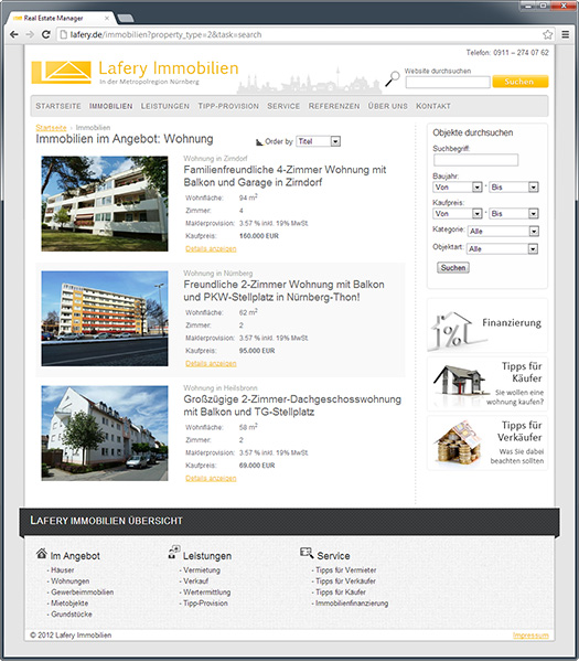 Сайт агентства недвижимости Lafery Immobilien
